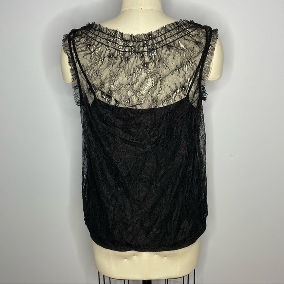 Ann Taylor LOFT Black Camisole with Lace and Buttons Overlay Top- Size Small - Picture 6 of 7